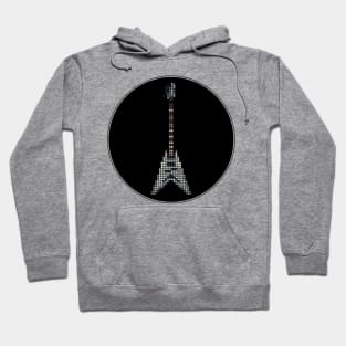 Tiled Pixel Silver King Flying V Guitar in a Black Circle Hoodie